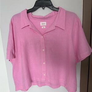 NWOT Aritzia Wilfred Pink Short Sleeve Button-Up Linen shirt